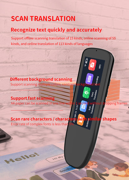 HP33 Smart products Watches, bracelets, rings, translation pens The multi-functional multi-language translation pen supports scanning voice to quickly and accurately recognize text, offline translation,