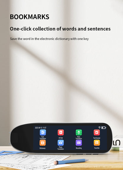 HP34 Smart products Watches, bracelets, rings, translation pens The multi-functional multi-language translation pen supports scanning voice to quickly and accurately recognize text, offline translation,