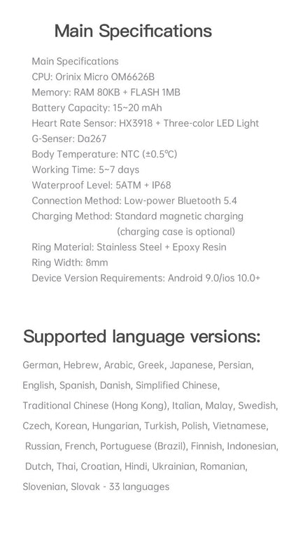 HP52 Smart Ring ,Exquisite stainless steel,Heart Rate Monitoring, Blood Oxygen Monitoring, Blood Pressure Monitoring, Step Counting, Exercise, Remote Care