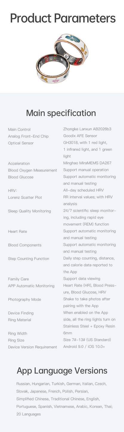 HP54 Smart Ring ,Exquisite stainless steel,Heart Rate Monitoring, Blood Oxygen Monitoring, Blood Pressure Monitoring, Step Counting, Exercise, Remote Care