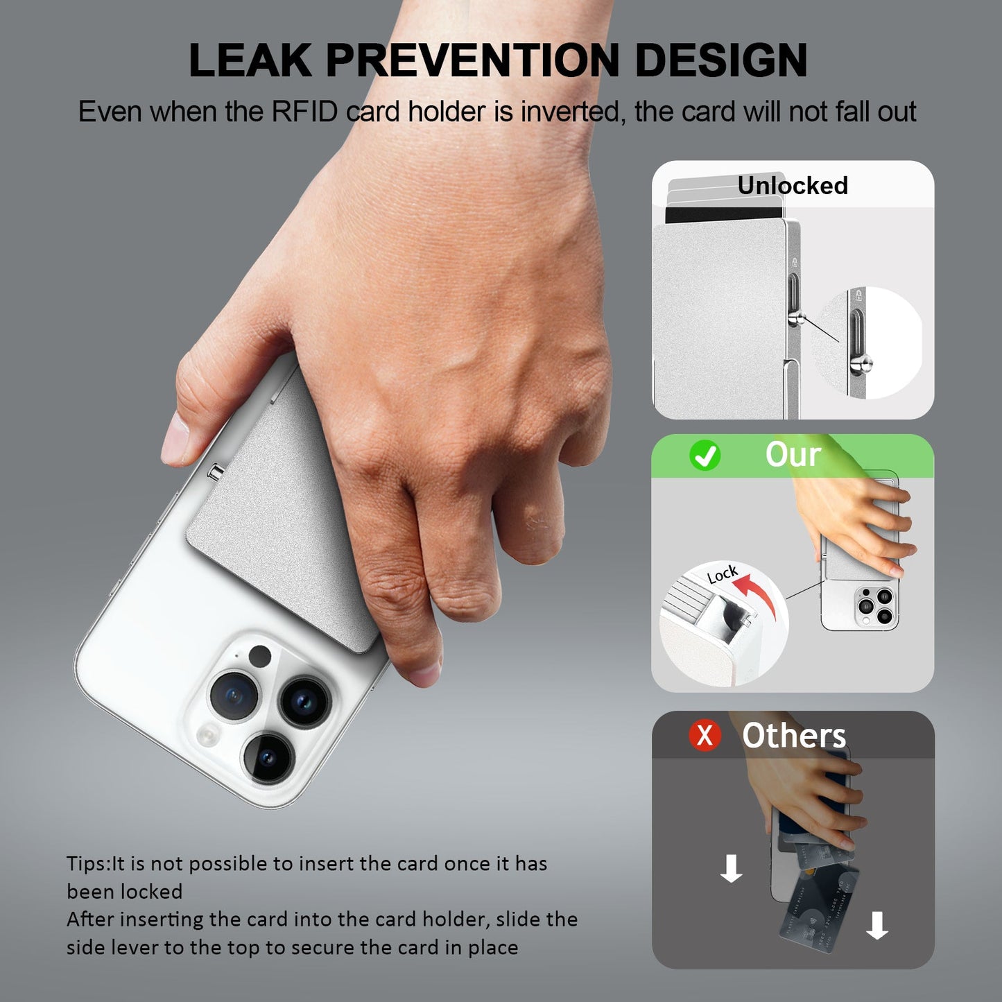 HP62 RFID Blocking Wallet Minimalist Slim Card Holder for Magsafe with Adjustable Stand, Metal Pop Up Magnetic Wallet  for Men TOYFID