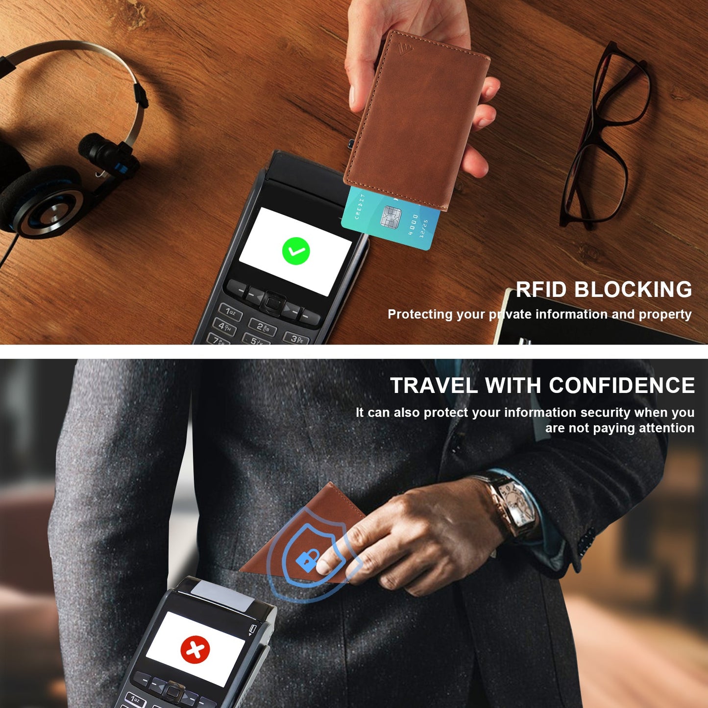 HP70 TOYFID Aluminum Alloy Wallet With Genuine Leather Cover Men's Billfolds