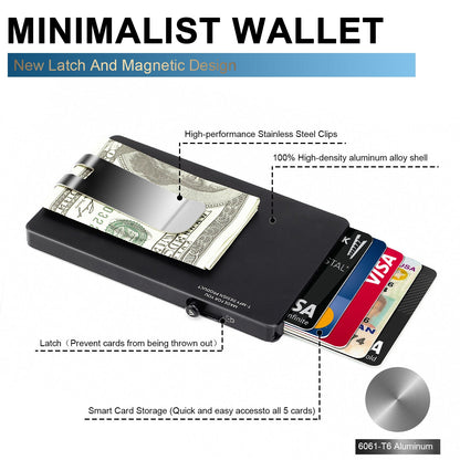 HP60 Minimalist Pop up Wallet with Money Clip, All Aluminum Slide Rfid Slim Card Holder