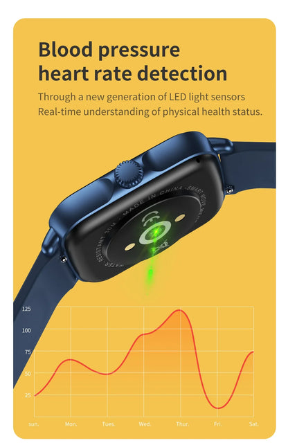 Smartwatch with LED sensors for blood pressure and heart rate detection showing health graph