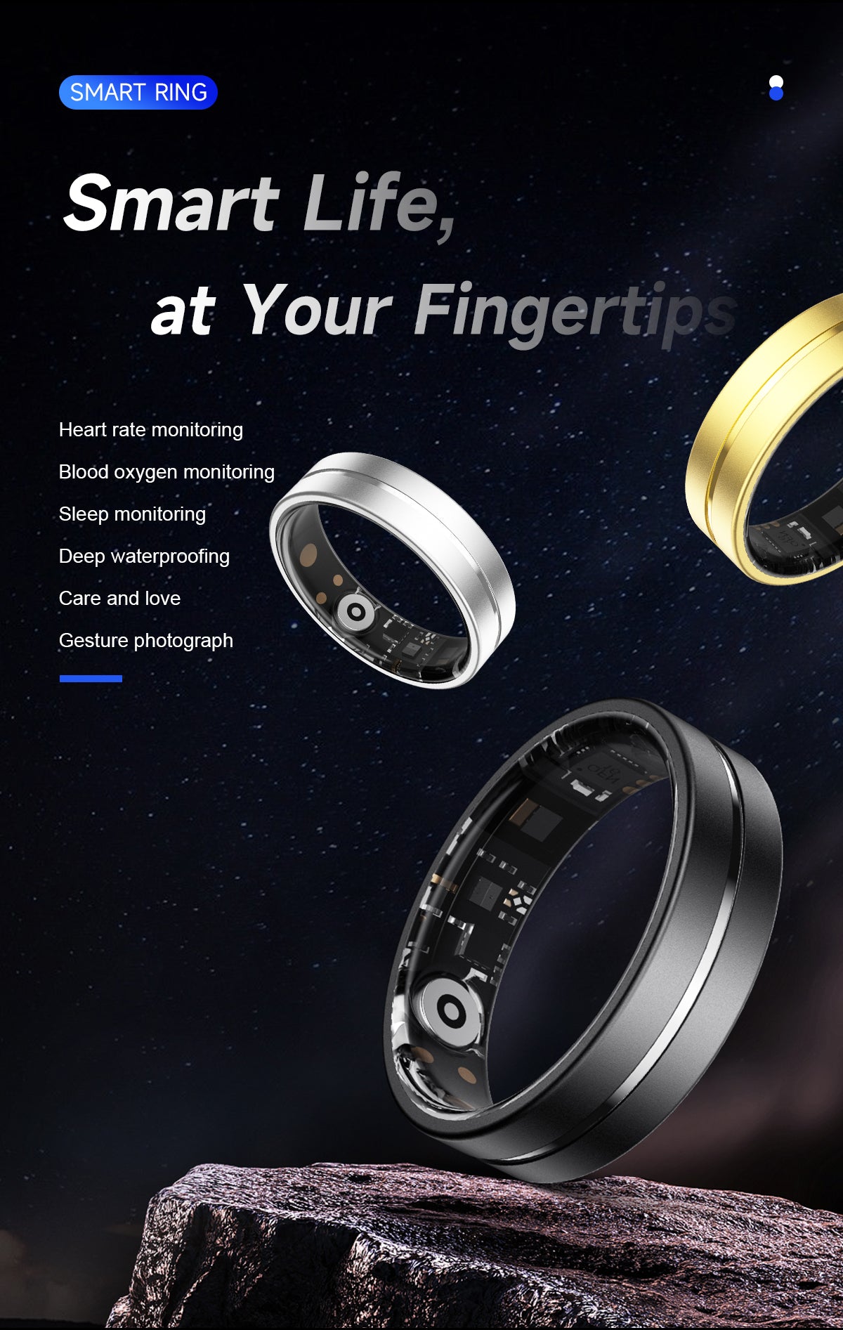 HP55 Smart Ring ,Exquisite stainless steel,Heart Rate Monitoring, Blood Oxygen Monitoring, Blood Pressure Monitoring, Step Counting, Exercise, Remote Care