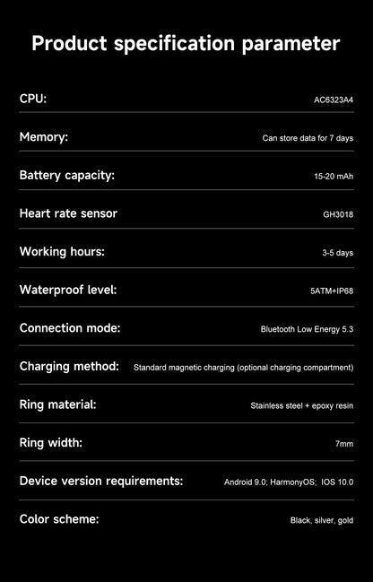HP55 Smart Ring ,Exquisite stainless steel,Heart Rate Monitoring, Blood Oxygen Monitoring, Blood Pressure Monitoring, Step Counting, Exercise, Remote Care