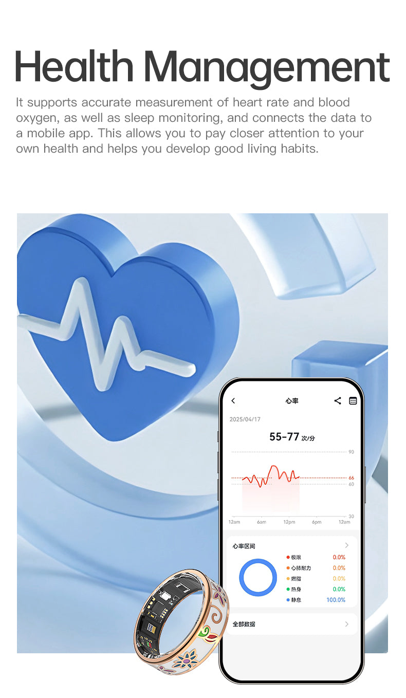 HP53 Smart Ring ,Exquisite stainless steel,Heart Rate Monitoring, Blood Oxygen Monitoring, Blood Pressure Monitoring, Step Counting, Exercise, Remote Care